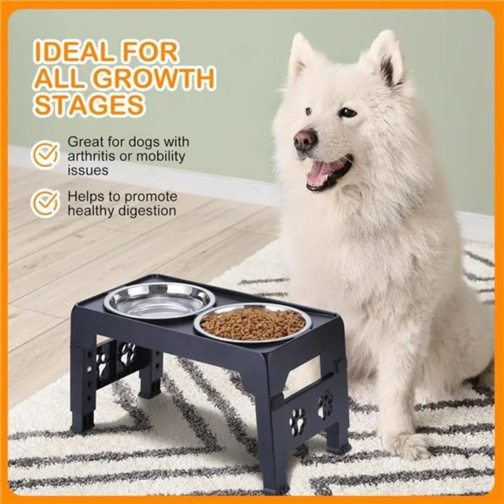 Elevated Dog Bowls, Raised Dog Bowl with 2 Stainless Steel Dog Food Bowls